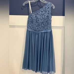 David's Bridal Blue One-Shoulder Dress Size 8
